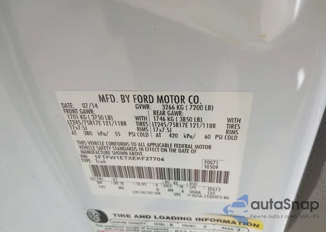 2014 Ford F-150 Xlt z USA, uszkodzony, nr VIN 1FTFW1ETXEKF27704